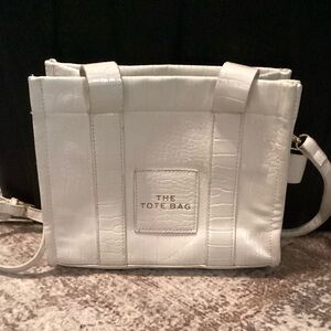Elegant White Croc-Embossed Tote by